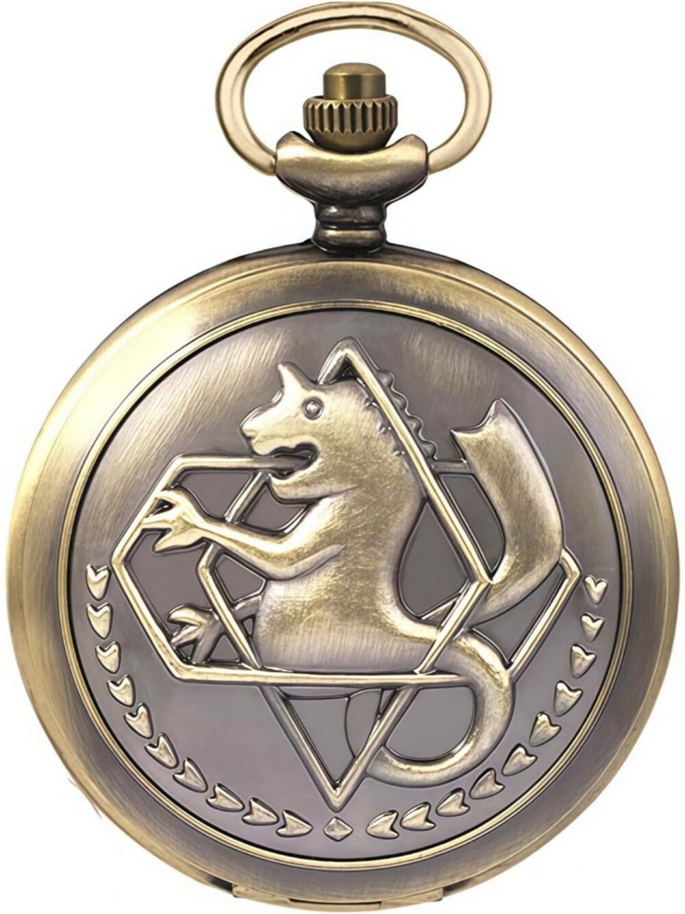 Men's Tan Quartz Engraved Fulmetal Alchenist Arabic Numerals Chain Pocket Watch